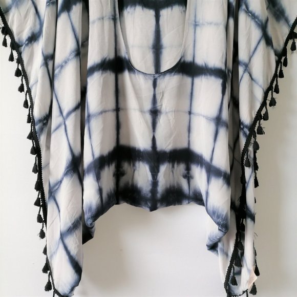 Elevenses Womens Blue & White Tie Dye Silk Poncho Kimono Blouse Top One Size - Picture 3 of 7